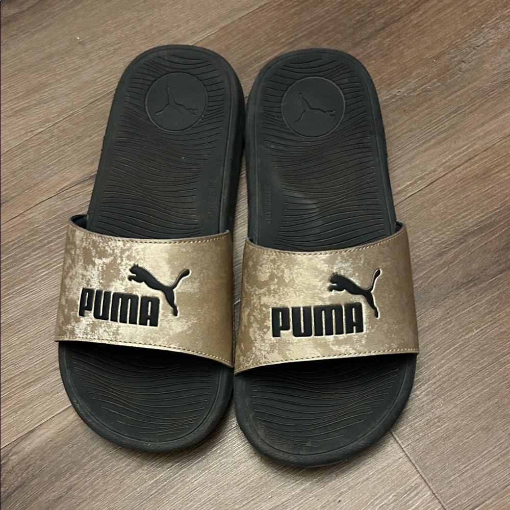 Puma Metallic Gold and Black Slides